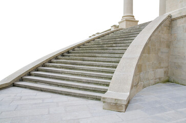 Gray stone staircase with columns and wall