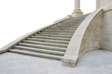 Gray stone staircase with columns and wall