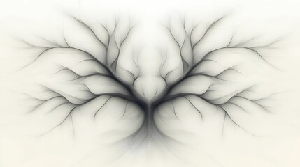 Fototapeta premium A symmetrical, abstract depiction of tree branches extending outward, creating a visually striking pattern with a soft, muted background.