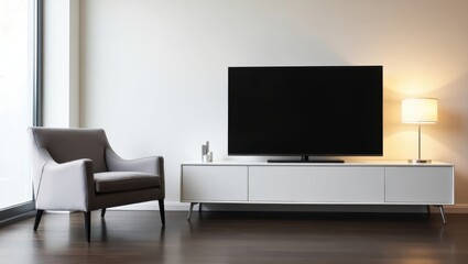 Modern Minimalist Living Room with TV Console and Elegant Decor