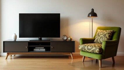 Modern Minimalist Living Room with TV Console and Elegant Decor