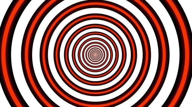 hypnotic loop graphic, glowing monochromatic HD animation of concentric orange circles getting bigger on black background. Seamless loop.
