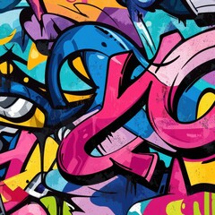 Vibrant Urban Graffiti Art with Colorful Abstract Designs and Shapes