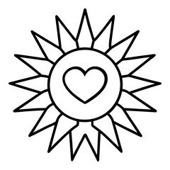 Sunburst with Heart-Centered Line Art