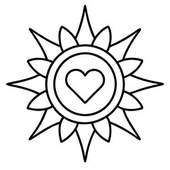 Sunburst with Heart-Centered Line Art