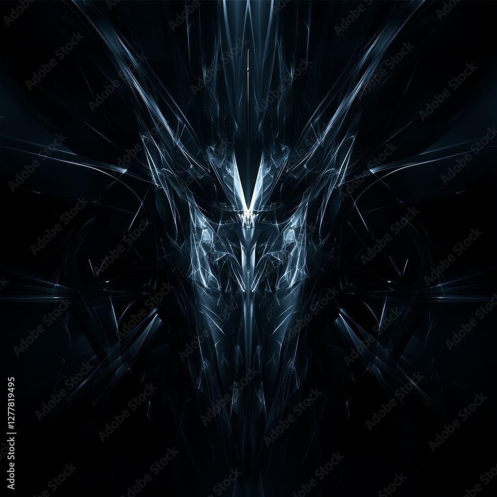 Aufkleber Abstract Blue Fractal Design: A Digital Rendering of Light and Darkness with Symmetrical Form.