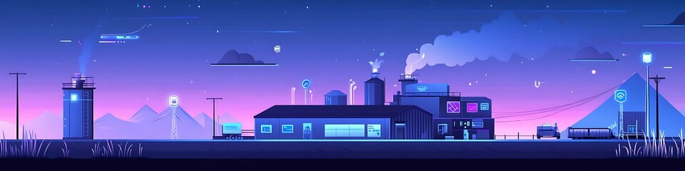 Fototapeta premium Futuristic Factory at Dusk Under a Starry Sky
