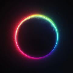 Fototapeta premium Vibrant rainbow halo encircling a dark planet in space