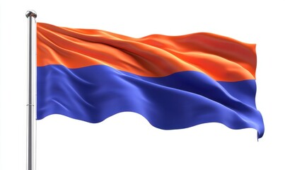 Vibrant Armenian flag waving gracefully against a clear sky, symbolizing national pride and unity