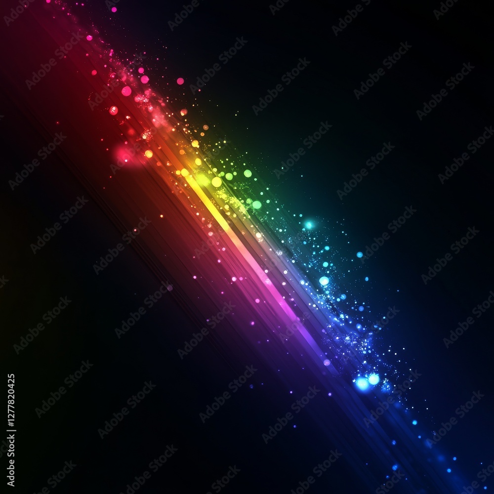 Leinwandbilder cosmic rainbow: a vibrant stream of colorful light streaks across a dark backdrop, speckled with shi