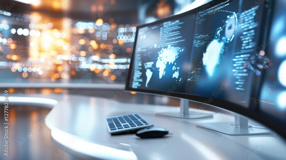 Poster advanced digital interfaces and data visualization for futuristic technology and business intelligen