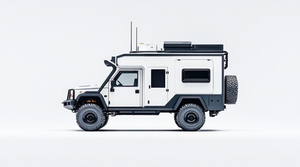 camping truck Over white Studio Background.