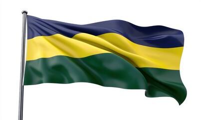 Obraz premium Vibrant flag waving in the wind, showcasing bold colors against a clear sky backdrop