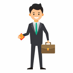 Businessman carrying briefcase loaded with money for fast true success