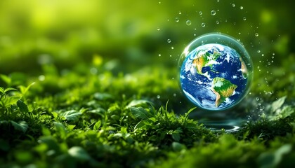 A water drop encapsulating Earth, symbolizing sustainability and eco-friendliness for Earth Day and green energy awareness