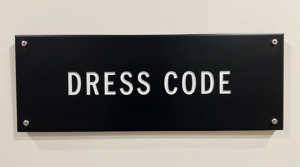 Dress code sign displayed on a wall indicating guidelines for attire in a formal or professional setting