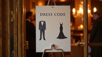 Elegant dress code sign displayed at an upscale venue indicating formal attire requirements for an event