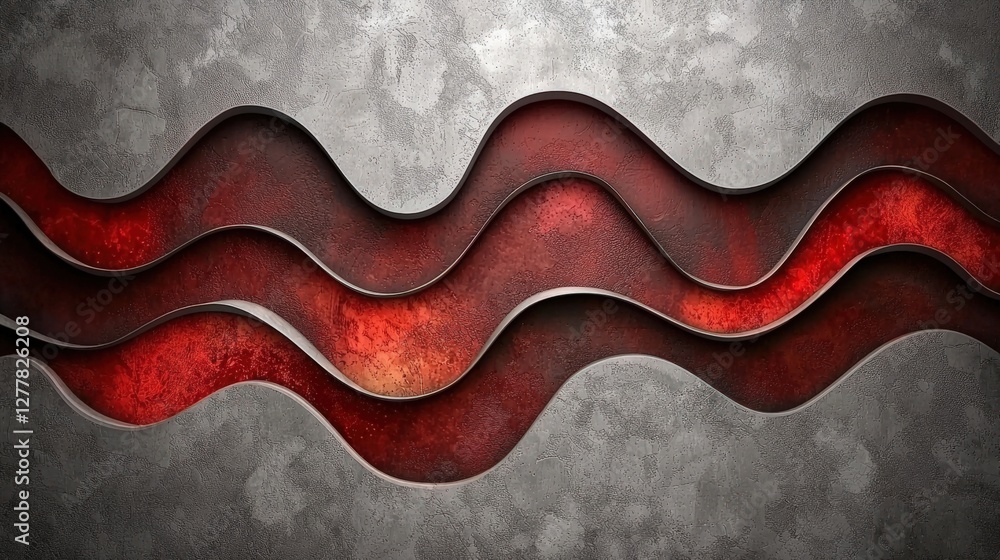Poster abstract background with wavy red and grey metallic textures. ideal for design projects needing a mo