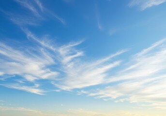 Fototapeta premium Tranquil blue sky with wispy clouds capturing serene atmosphere and natural beauty