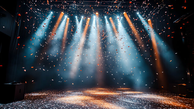 Spectacular Stage Lighting with Confetti Shower creating a festive atmosphere and celebration