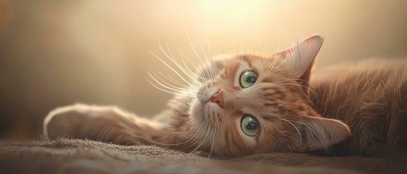 A ginger cat resting peacefully. AI.
