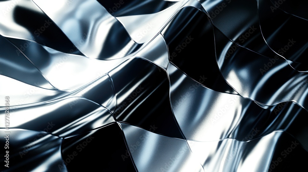 Poster abstract metal texture with reflective surfaces creating a dynamic visual pattern