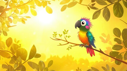 Colorful parrot perched on a branch. AI.