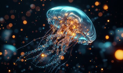 Obraz premium Abstract jellyfish with glowing light. AI.