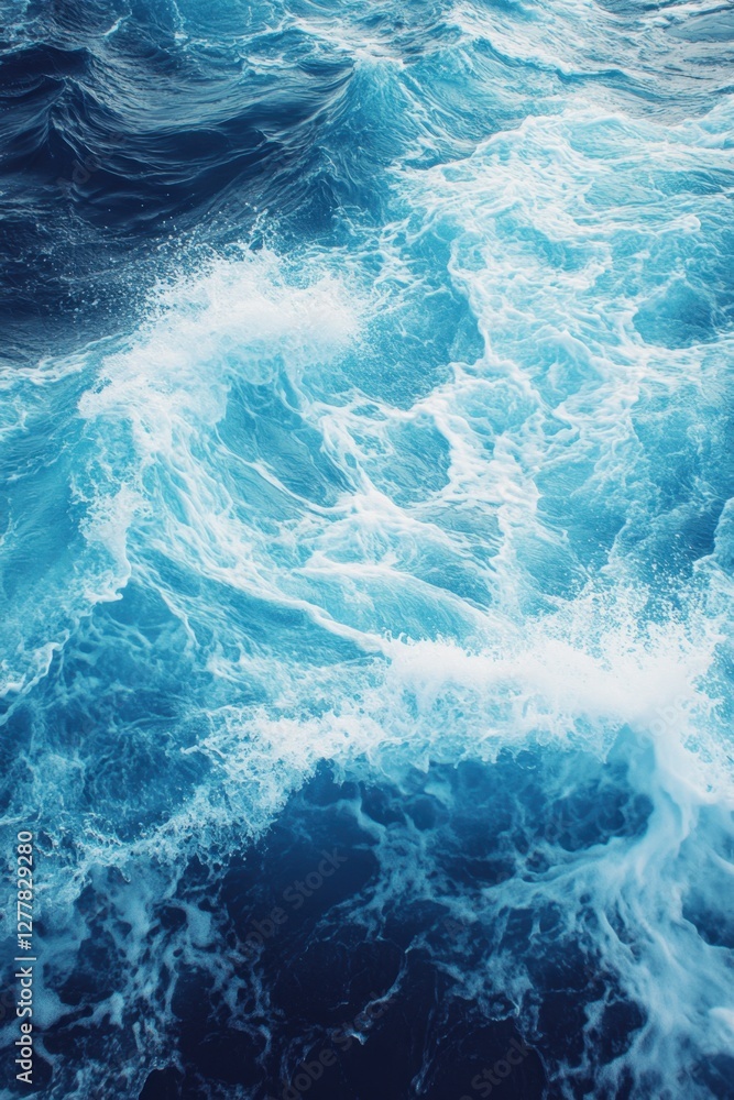 Poster serene ocean surface with dynamic waves and foam creating a mesmerizing seascape of turquoise water 