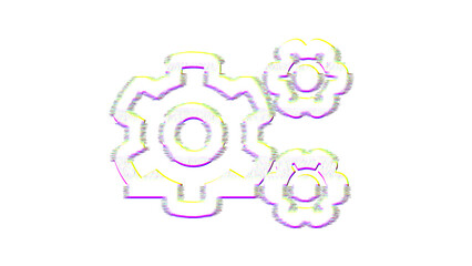 Icon cogs is distorted. Glitch. Noise, chromatic aberration, geometric distortion