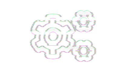 Icon cogs is distorted. Glitch. Noise, chromatic aberration, geometric distortion