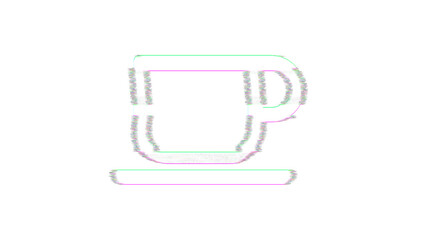 Icon cup of coffee is distorted. Glitch. Noise, chromatic aberration, geometric distortion