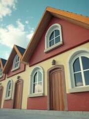 Obraz premium Cute little houses under a bright sky. AI.