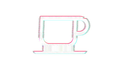 Icon cup of coffee is distorted. Glitch. Noise, chromatic aberration, geometric distortion