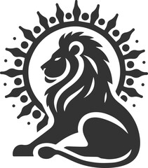 lion sitting with a peaceful and wise aura