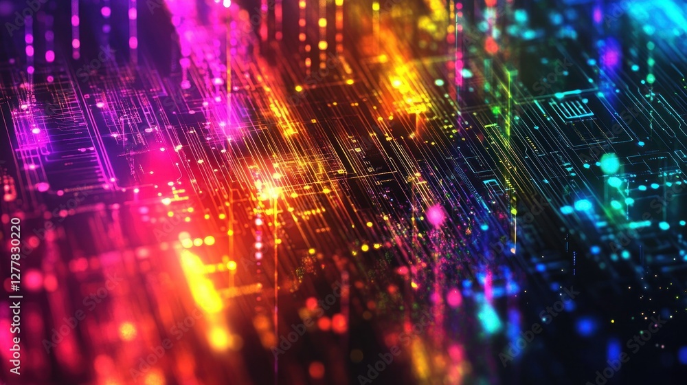 Aufkleber colorful abstract digital background with vibrant lines and glowing particles creating a tech vibe