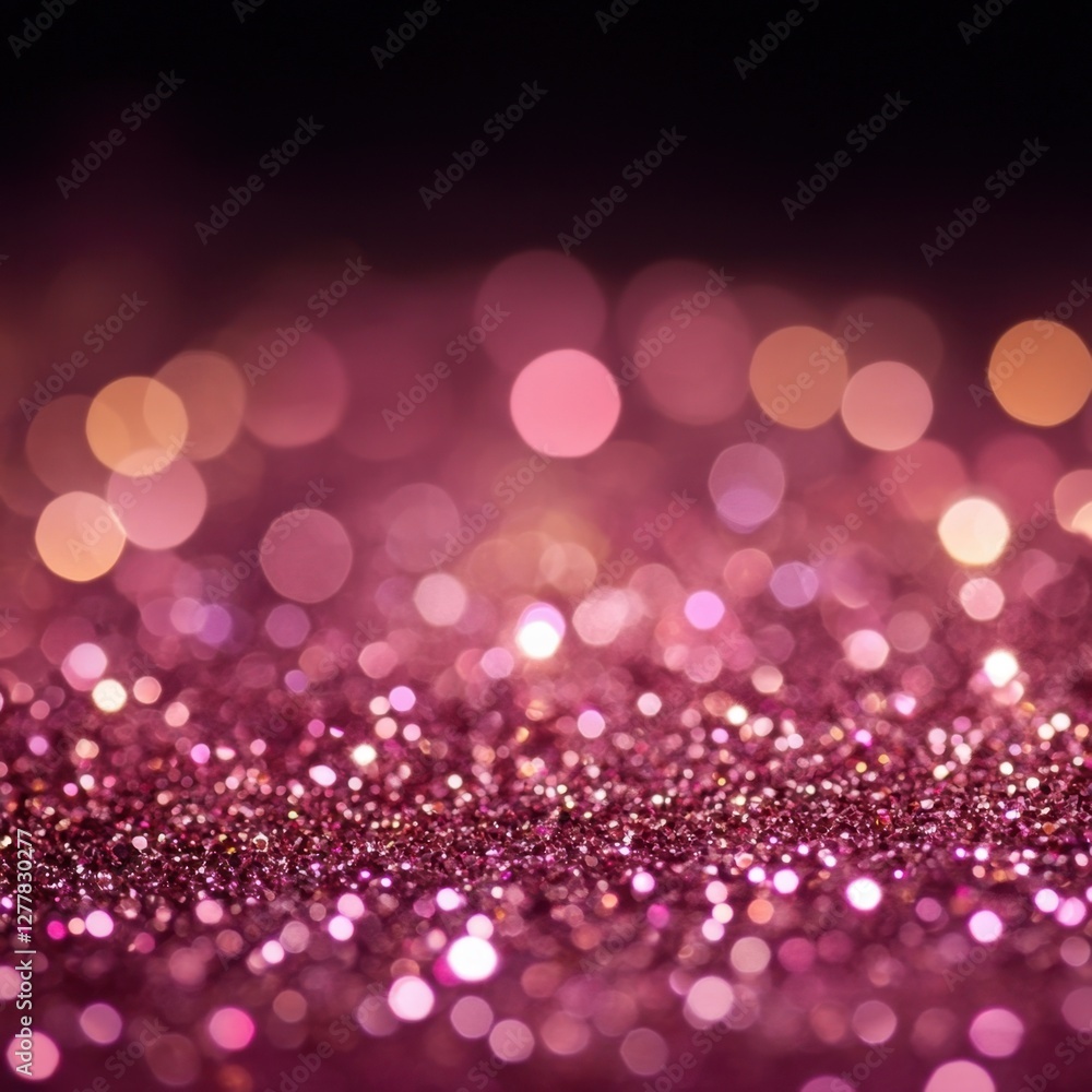 Poster shimmering pink glitter surface with bokeh lights creating a festive and glamorous backdrop for cele