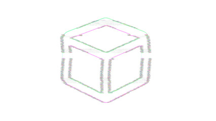 Icon cube is distorted. Glitch. Noise, chromatic aberration, geometric distortion