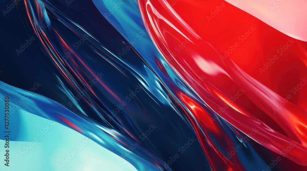 Poster abstract fluid wave patterns in vibrant red and blue tones creating a dynamic visual experience