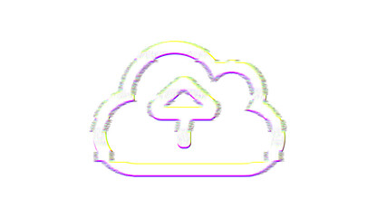 Icon cloud upload is distorted. Glitch. Noise, chromatic aberration, geometric distortion