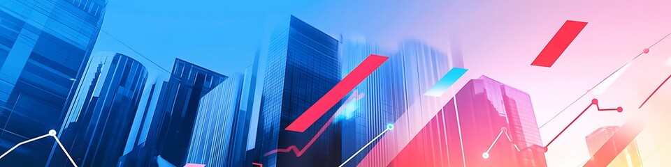Fototapeta premium Skyscrapers and Abstract Financial Growth Charts