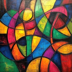 Fototapeta premium Vibrant abstract painting with bold colors and dynamic shapes creating a captivating visual experience and artistic expression