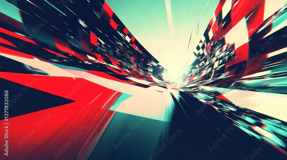 Poster abstract representation of dynamic motion with vibrant colors and light effects in a digital landsca
