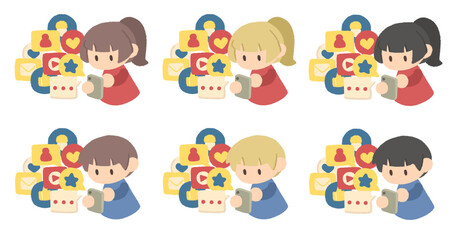 SNSをしている人のイラスト