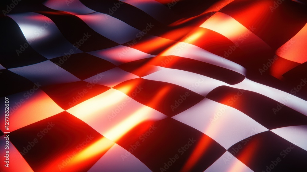 Poster glossy checkered pattern with dynamic lighting effects, creating a vibrant, flowing surface