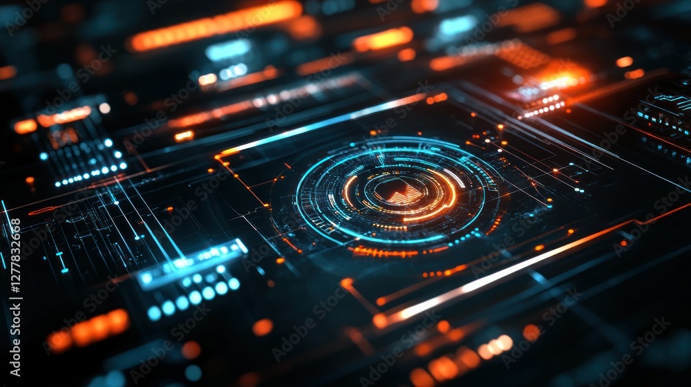 Aufkleber futuristic digital interface with glowing elements, showcasing data visualization and technology