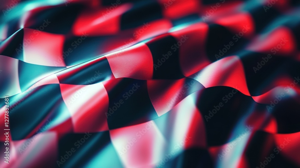 Poster abstract fabric pattern with red and blue checkered design, creating a dynamic visual effect