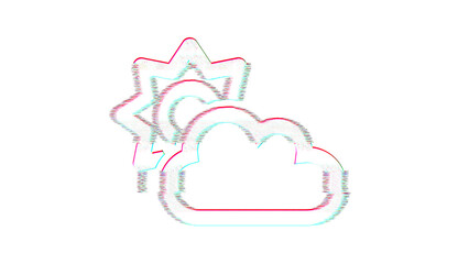 Icon cloud sun is distorted. Glitch. Noise, chromatic aberration, geometric distortion