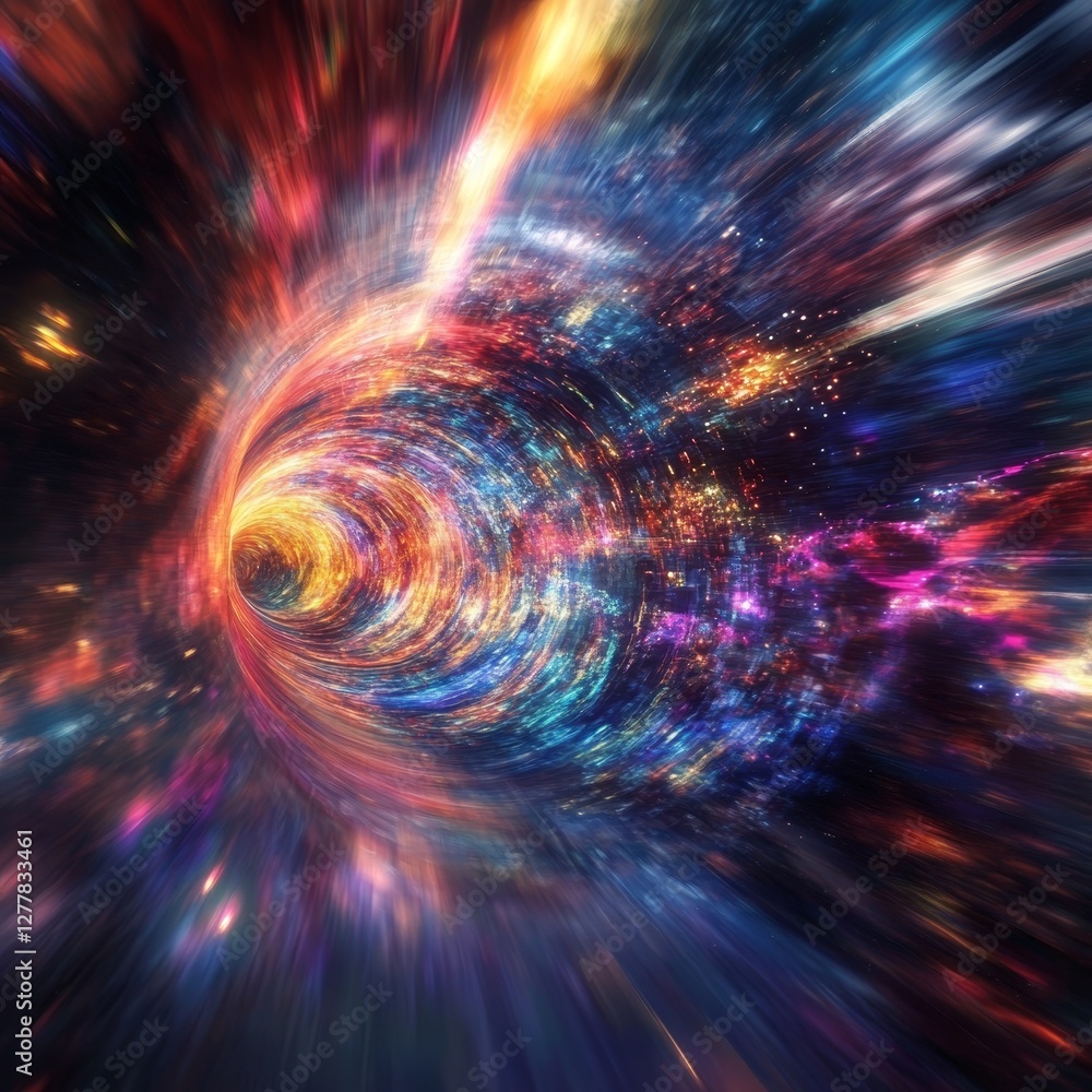 Poster vibrant cosmic vortex with colorful swirling patterns in deep space