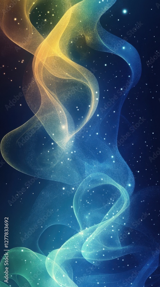 Aufkleber ethereal abstract smoke art with gradient color and sparkling glitters on dark background for modern